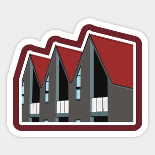 Houses in flat style illustration. Symbol of construction. Flat design of retro and modern building houses logo vector illustration. Sticker